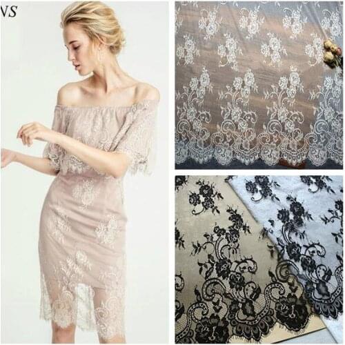 3 M/ Lot Black white eyelash lace cloth fabric 150cm dress hollow out skirts curtain wedding dress DIY clothes accessories
