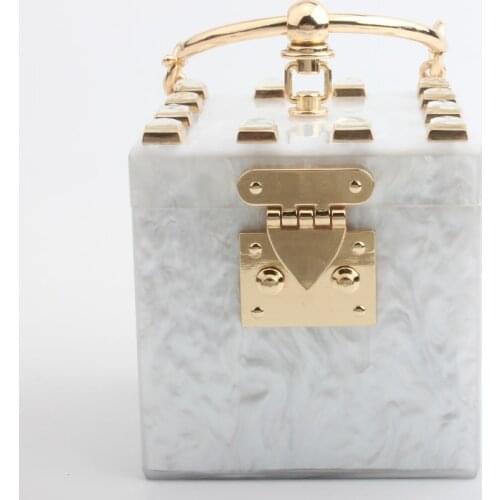 Fashion crocodile pattern metal handle square crossbody handbags women evening purse clutch box bag