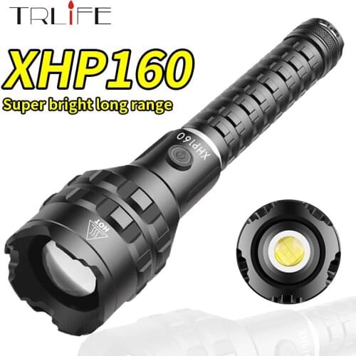 XHP160 Powerful LED Flashlight 10000mAh Type-c USB Rechargeable Torch IPX4 Waterproof Telescopic Zoom Lantern 5 modes by 26650