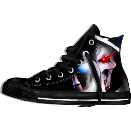 Mens Casual Shoes Anime Overlord Pattern Fashion Mens Comfortable Breathable Canvas Shoes Mens Lace Casual Shoes Off Black