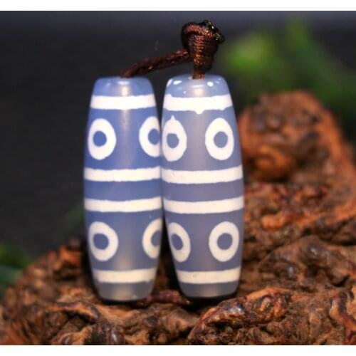 No.210402A12 A Pair of Magic Power Tibetan Old Agate Blue Color 8 Eye dZi Bead Timestown Saurce Top Quality Promise