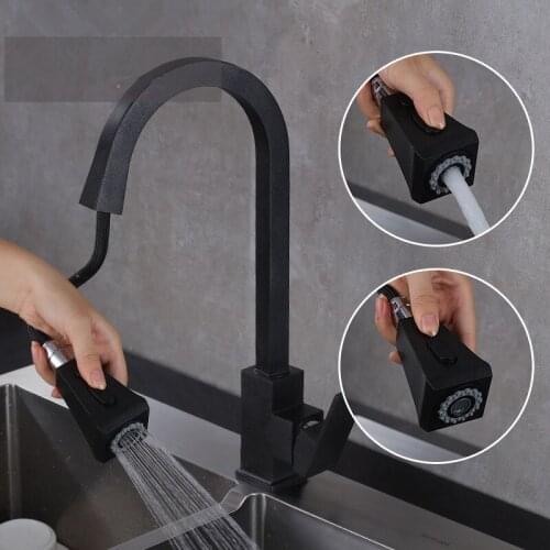 New Stainless Steel 304 Single Handle Kitchen Faucets with Pull Down Sprayer for Sink Matte Black Water Bar Faucet Fountain