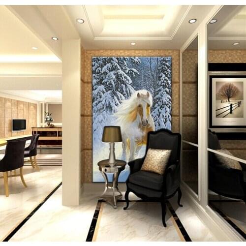 Custom horse wallpaper 3D,snow and horse painting for the living room bedroom TV background wall waterproof silk cloth wallpaper