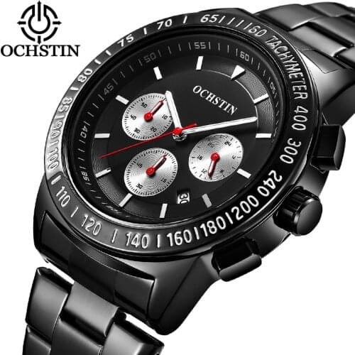 OCHSTIN Luxe Mens Sport quartz Wristwatch chronograph Full Steel Watch mode homme black Relogio Masculino horloges saat erkekler