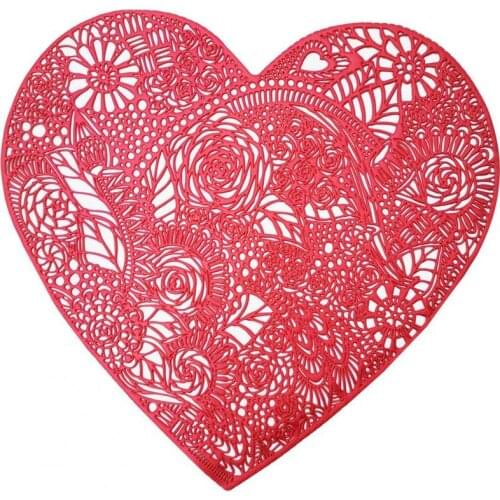 Festive Table Decoration Placemat Multifunctional PVC Heart-shaped Rose Pattern Cup Mat for Home Kitchen