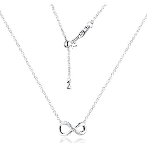 QANDOCCI Silver 925 Jewelry Sparkling Infinity Collier Necklace For Women Gift Original Sterling Silver Pendant