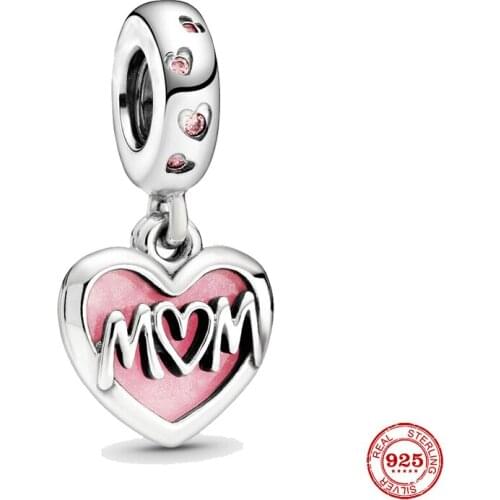 925 Sterling Silver Beads Mum Mom Script Heart Dangle Charm fit Original Pandora Bracelet Jewelry Gift For Mother Mum Best Gift