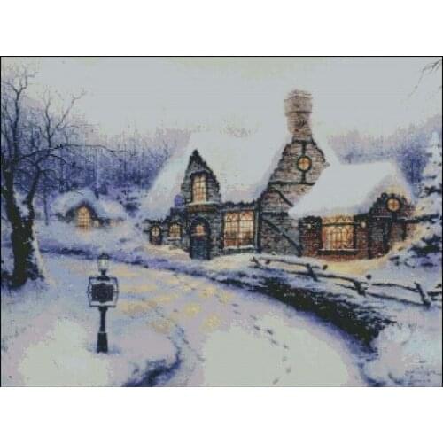 Snow House Snowy street Scenery Cross Stitch Kits Needlework 14CT Unprinted Embroidered Top Quality DIY Handmade Decoration