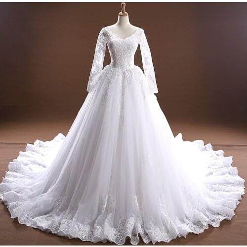 Vestido De Noiva Princesa Custom Made Princess Appliques Long Sleeve Ball Gown Wedding Dress With Petticoat Brautkleid