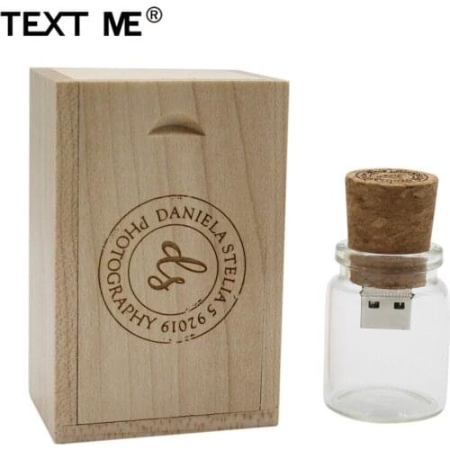 TEXT ME Free custom made LOGO wood drifting bottle +Box usb flashdrive 64GB 4GB 8GB 16GB 32GB usb2.0 pen drive usb2.0 pendrive