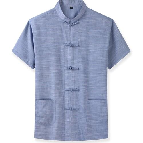 Traditional Chinese Style New Year Hanfu Men Tops Tees Solid Cotton Simple Tai Chi Wushu Shirts Vintage China Shirt Clothing 6XL