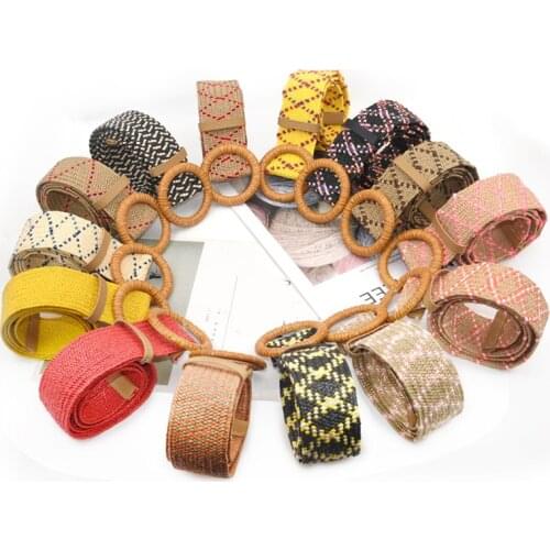 Vintage Bohemian Braided Belt Summer Bamboo Color Buckle Belts for Women Dress Decorative Wasit strap Fake Straw Wide Belts