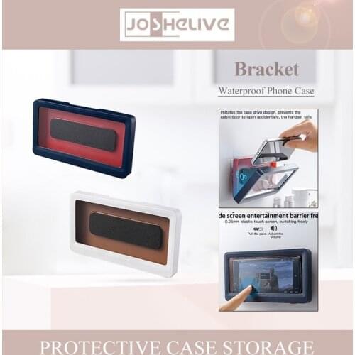 Waterproof Wall Mount Shower Phone Holder Bathroom Mobile Phone Holder Box Touch Screen Wall Mounted Punch Free Self-adhesive