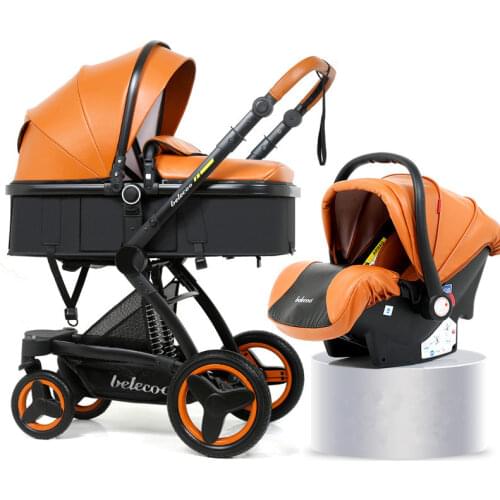 High Landscape Baby Stroller 3 in 1 Luxury Hot Mom Stroller Travel Pram Reversible Baby Trolley Pink Stroller with Car Seat