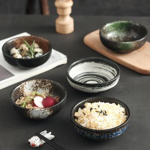 Japanese Ceramic Household Millet Rice Bowl Dessert Bowl Restaurant Business Creative Korean Retro Single Bowl Tableware