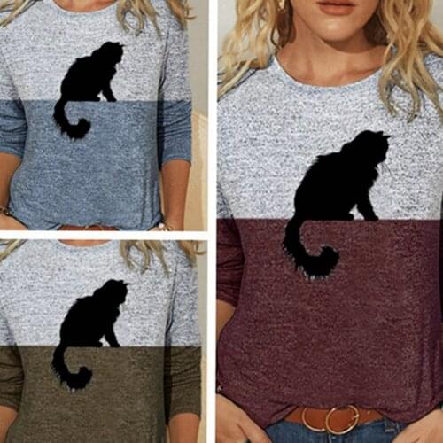 Women Clothes Spring Autumn Casual Pullovers Womens Clothing Funny Cute Cat 3D Print Long Sleeve T-Shirts Ladies Fashion Tops