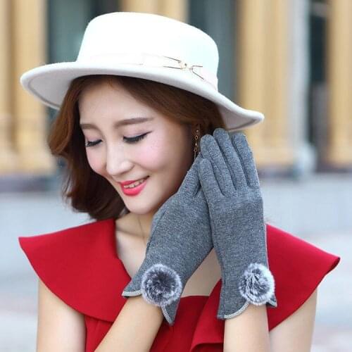 Gloves women plus velvet gloves womens touch screen gloves riding gloves fashion wool ball spring and autumn warm gloves women