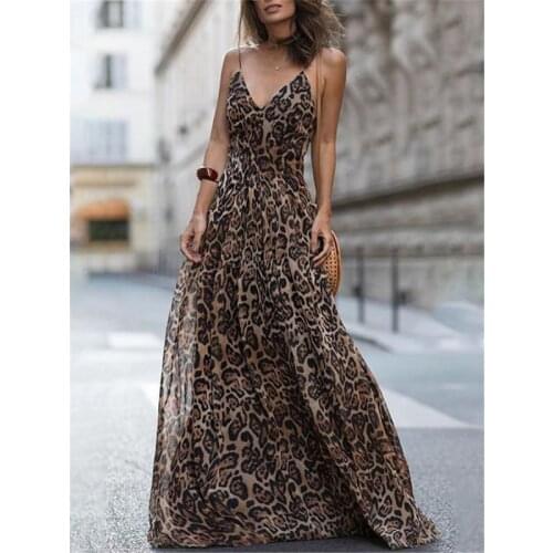 2021 Europe And The United States New Fashion Leopard Print V-Neck Suspender Loose Dress Womens Vestido Vfemage China Clothing