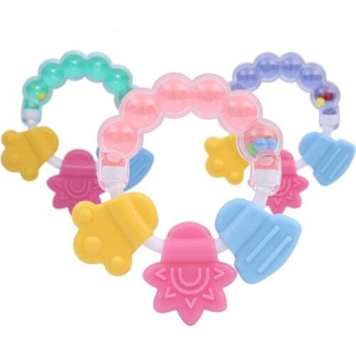 1pc Baby Toys Rattles Newborn Baby Rattles Teether Kid Toy Teeth Biting Babies Toddler Bed Bell Silicone Handbell Jingle Cartoon