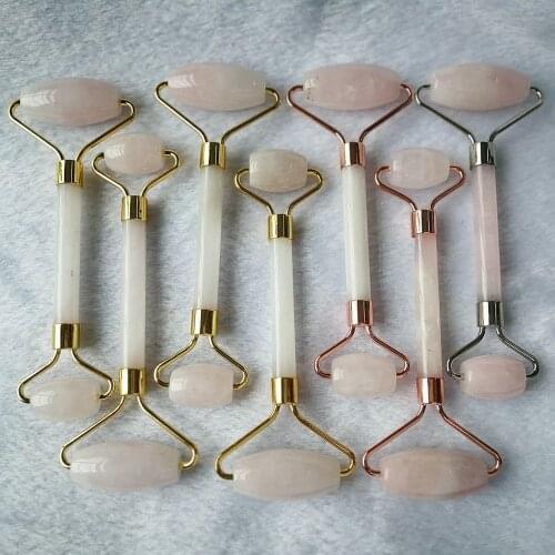 1pc Natural Healing Stone Crystal Rose Quartz Double Roller Massager Skin Care Tools for Body Spa Relaxation