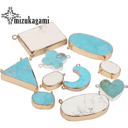 1pcs 10 Species Blue And White Natural Stone Pendant Geometry Heart Clover Pendant For DIY Bohemia Jewelry Necklaces Accessories