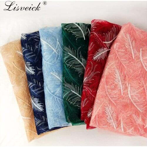 1yard New retro feather silver silk embroidery fabric fashion womens dress skirt clothes fabric multicolor mesh tulle fabric
