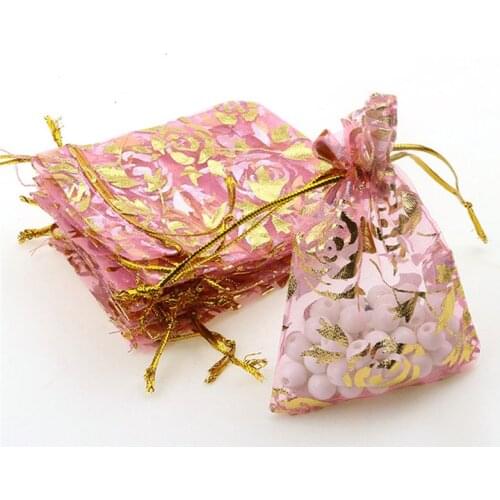7 * 9cm 100pcs Jewelry Packaging Drawable Organza Sheer Gauze Element Pouches Bags Bronzing Rose Eugen Gift Candy Bags 7Z SH332