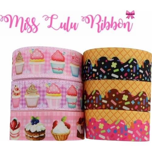 16mm-75mm Cupcake Lace Printed Grosgrain/Foe Ribbon Geometric Check DIY Hair Bands Gifts Packing 50yards/roll
