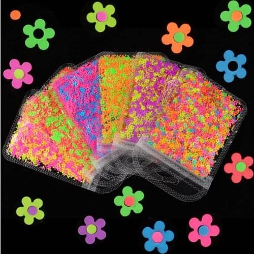 2g/Bag Neon Flower Nail Glitter Flakes Fluorescence Sparkly Sequins 3D Mix Color Nail Art Slices Gel Polish Manicure Decorations