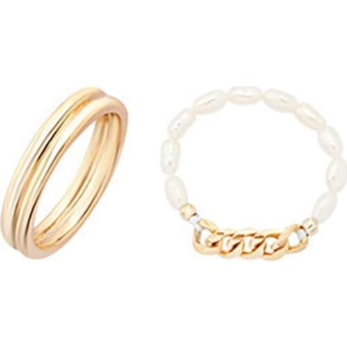 2PCS Knuckle Ring Decorative Creative simple fashion plain ring female fashion Fake Pearl Finger Ring Plain Band Ring