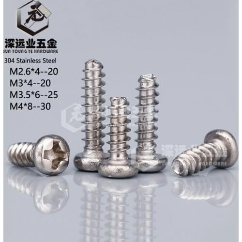 200pcs Cross Recessed Pan Head Flat Tail Self Tapping Screws M2.6 M3 M3.5 M4 / 304 Stainless Steel Phillips Round Head Screws