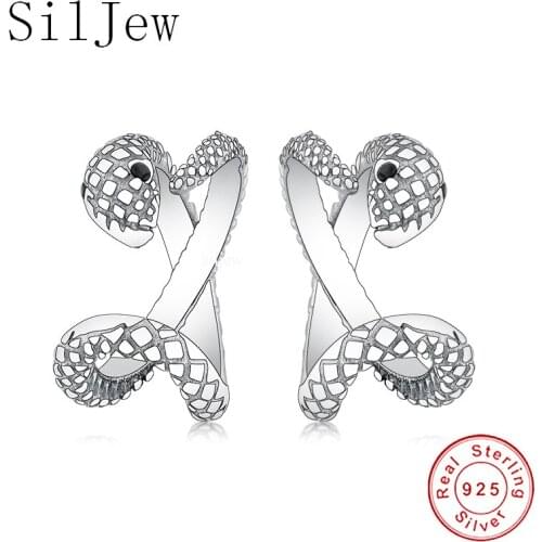 SilJew 2021 Fashion Luxury Women A Pair 925 Sterling Silver Plain Snake Ear Cuffs Non Piercing Clips Cuffs Earring Earcuff