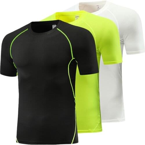 2021 Men Running Shirt Fitness T Shirt Quick Dry T Shirt Sports Training Jersey Soccer Tight Sports Muscle Shirts Gym Tops