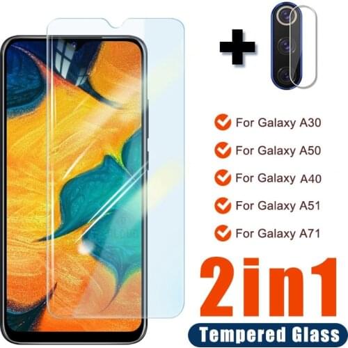 2in1 Camera Tempered Glass For Samsung Galaxy A20 A20S A30S A50 A70 A40 A20E Screen Glass On Samsung A51 A71 A 70 A 50 A 51 glas