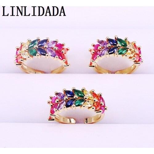 6Pcs Engagement Wedding Finger Rings Jewelry Gold Color Micro Inlay colorful cz Cubic Zirconia Rings For Women fashion