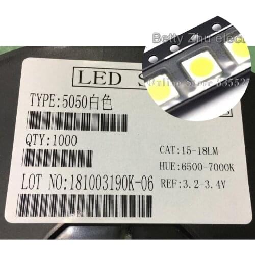8000PCS/LOT 5050 white SMD LED bright Pure White light-emitting diodes 15-18LM 6500-7000K 30MA Lamp beads