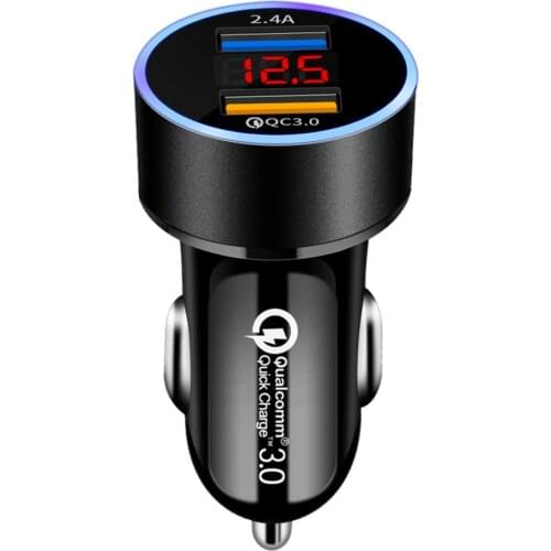 Car Charger 3.1A Digital Display Dual USB Car Charger QC 3.0 USB 12V Car Adapter Cigarette Lighter Voltage Meter Car Accessories