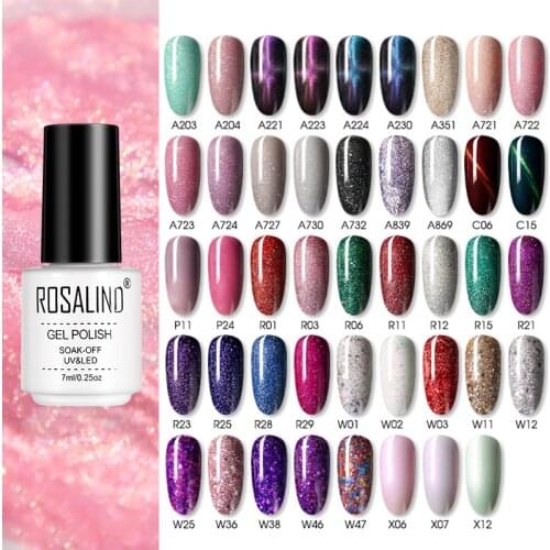 ROSALIND Glitter Gel Polish Semi Permanent Gel Nail Polish Nail Art Soak Off Gel UV LED Varnishes Base Top Coat For Manicure