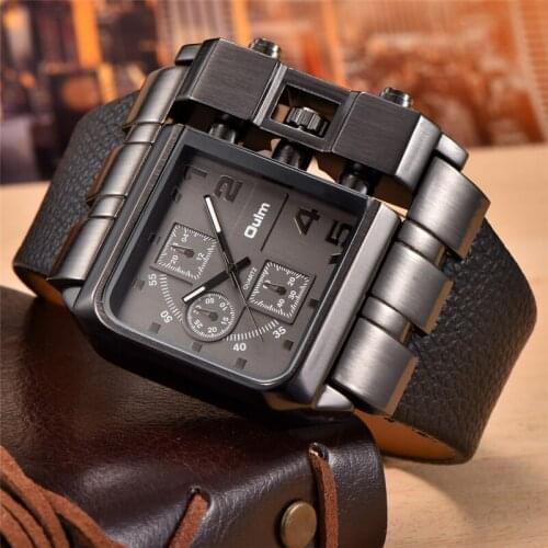OULM Mens Quartz Watch Luxury Brand Male Clock Super Big Men Watches Montre Homme Casual Wristwatch Square Dial Wide Strap