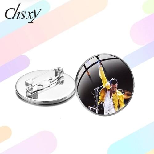 CHSXY Hot Freddie Mercury Lapel Pin Rock Band Queen Lead Singer Famous Musician Souvenir Brooch Art Photo Glass Cabochon Jewelry