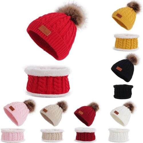 2pcs Childrens Hat And Scarf Set 2021 New Autumn And Winter Cotton Knitted Warm Baby Cute Boys Girls Christmas Hat WT650
