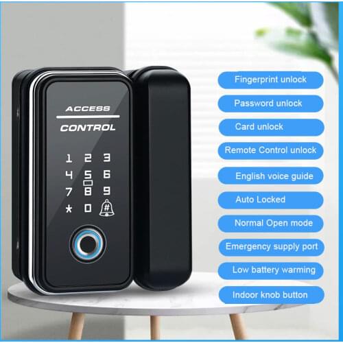 2000 Users No Wiring RFID Card Passwork Office Home Smart Door Lock Framless Single/Double Glass Door Lock