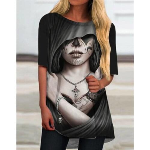 Large Size T Shirt Lady Street Hipster Punk Black Retro Printed Short Sleeve Tshirt Popular Loose Top Summer Clothes For Women