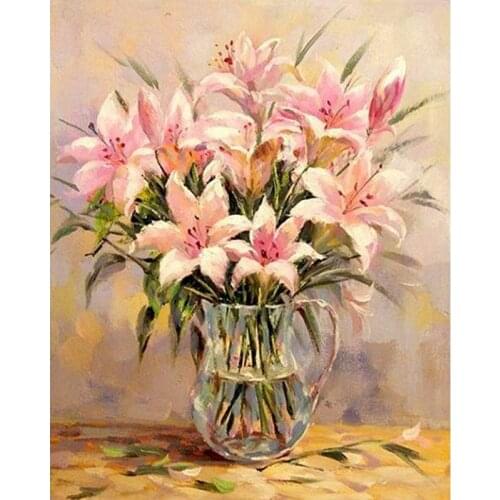 GATYZTORY Pink Lily Flower Diy Painting By Numbers Kits Wall Art Picture Handpainted Painting Home Decoration Unique Gift