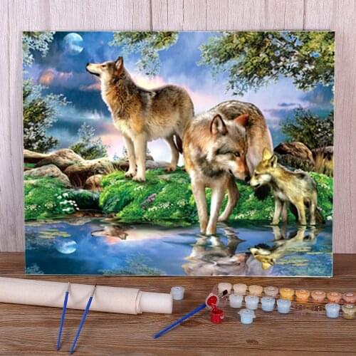 Wolf Animal Winter Painting By Numbers Set Acrylic Paints 40*50 Painting On Canvas Handmade For Kids Handicraft
