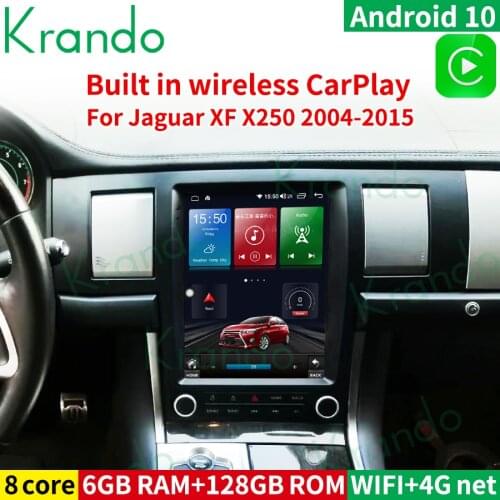 Krando Android 10.0 6G 128G Tesla Style Vertical Car Radio For Jaguar XF XFL X250 2004-2015 BT Wireless Carplay Headunit