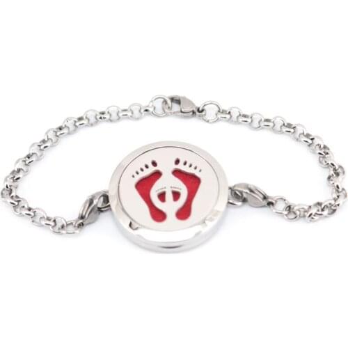 Baby feet 30mm Magnet Aromatherapy Essential Oils Stainless Steel Perfume Diffuser 7-8" Locket bracelet