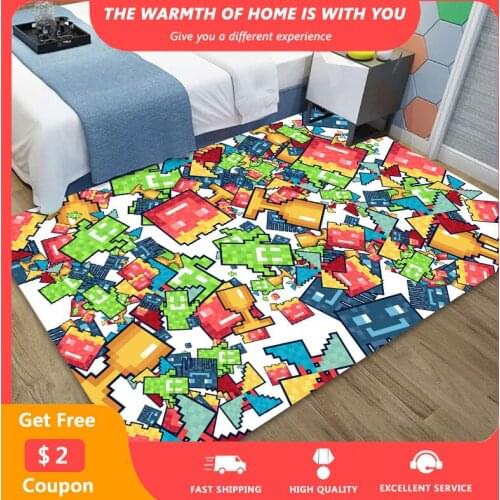 Cartoon Pixel Print Area Rug Modern Abstract Carpets in the Bedroom Non-slip Washable Living Room Large Rugs Drop Shipping tapis