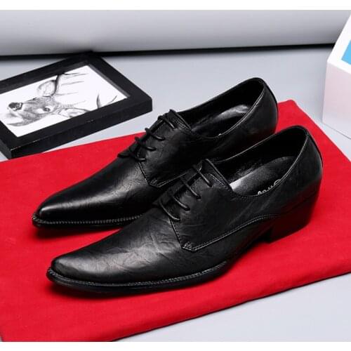 British Spring Autumn Dress Shoes Man Pointed Toe Business Shoes Mens Oxfords Slip-On Solid Black Leather Mens Shoes Casual