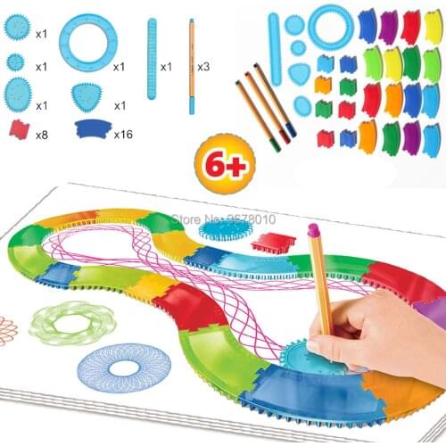 Creative Spiral Designer Freestyle Drawing Toys 30 Accessories Interchangeable frame pieces with 3 Pens Designer Spirograph Set